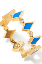 18K YG Morocco Metro Blue Enamel and Diamonds Mosaic Ring:Yellow Gold:56